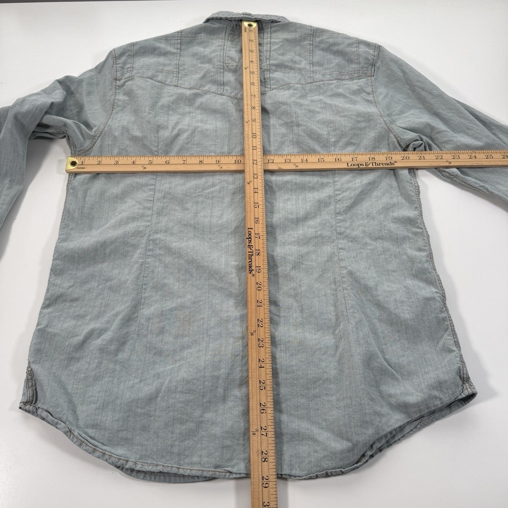 GUESS Denim Western Pearl‎ Snap Button Up Long Sleeve Shirt Mens Large Blue - Picture 12 of 15